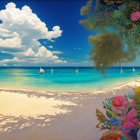 Tranquil Beach Scene Under a Glowing Moonlight