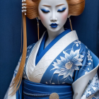 Elegant Woman in Blue and White Traditional Dress