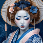 Elegant Young Woman in Blue Traditional Attire