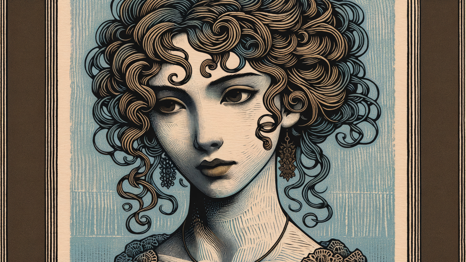Stylized Portrait of a Woman with Intricate Curls