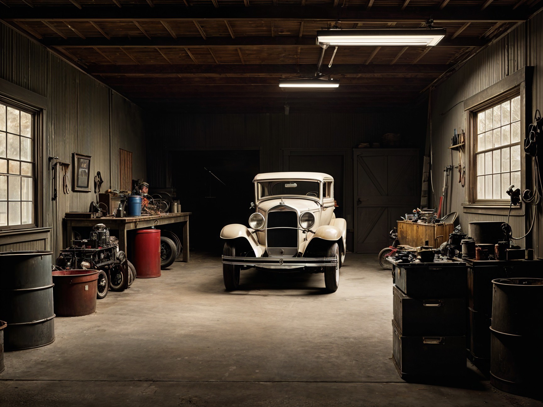 Vintage 1930s Car in Rustic Garage Setting