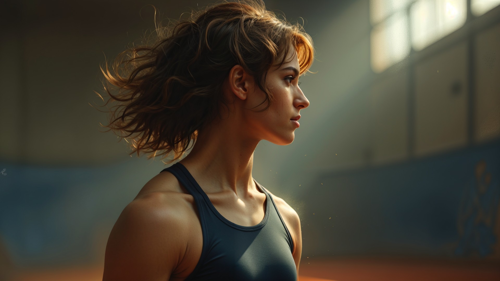 Profile of a Young Woman in a Sports Setting
