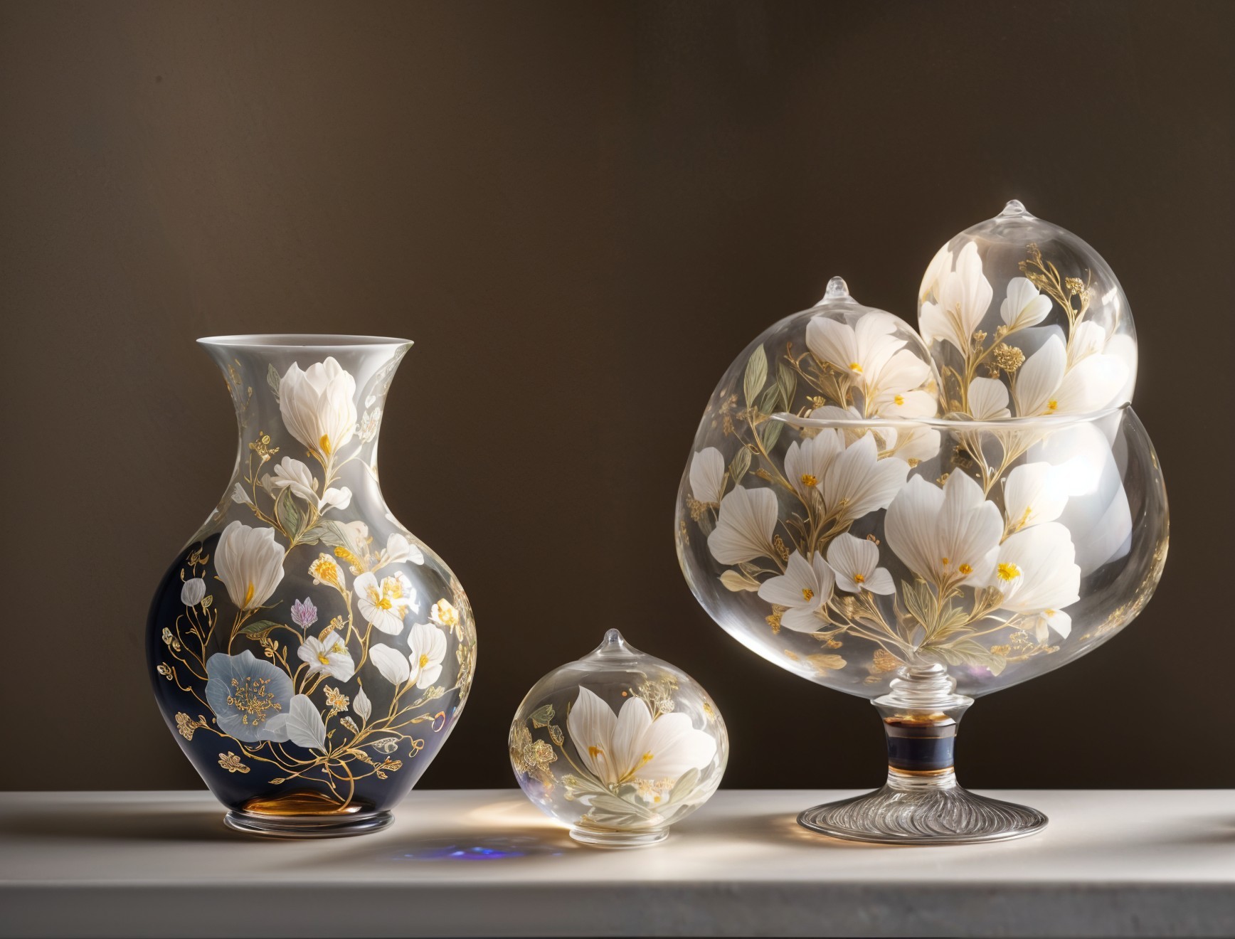 Elegant Display of Three Decorative Glass Vases