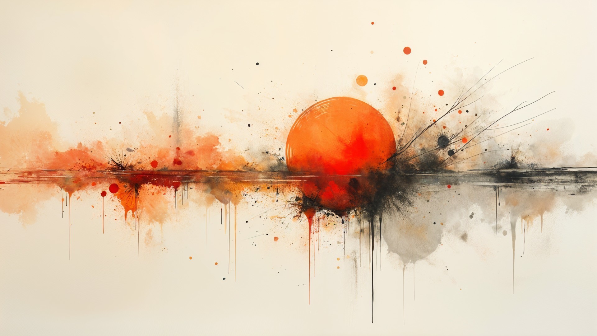 Abstract Landscape with Vibrant Orange Sun and Colors
