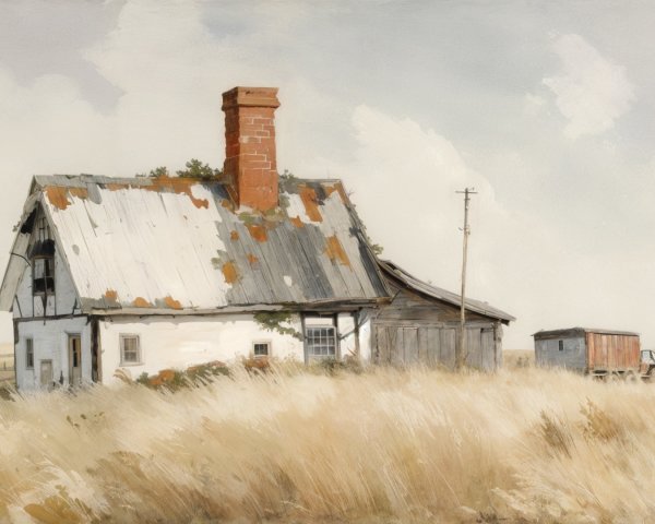 Rustic Farmhouse with Vintage Truck and Tall Grasses