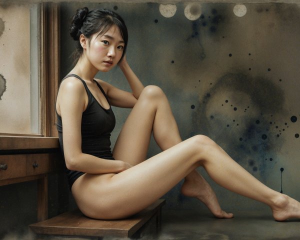 Young woman in black tank top seated by window