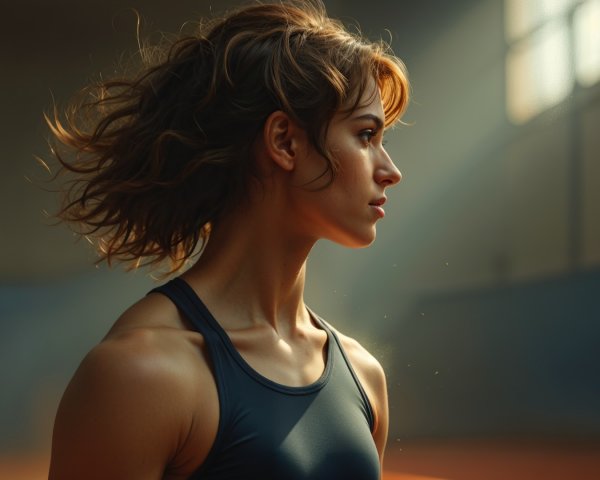 Profile of a Young Woman in a Sports Setting