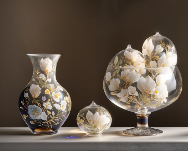 Elegant Display of Three Decorative Glass Vases