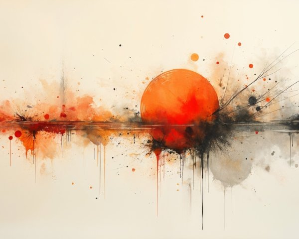 Abstract Landscape with Vibrant Orange Sun and Colors