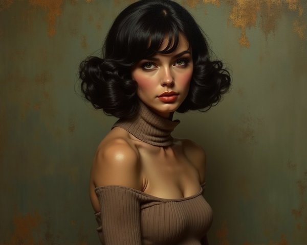 Elegant Woman in Turtleneck with Textured Background