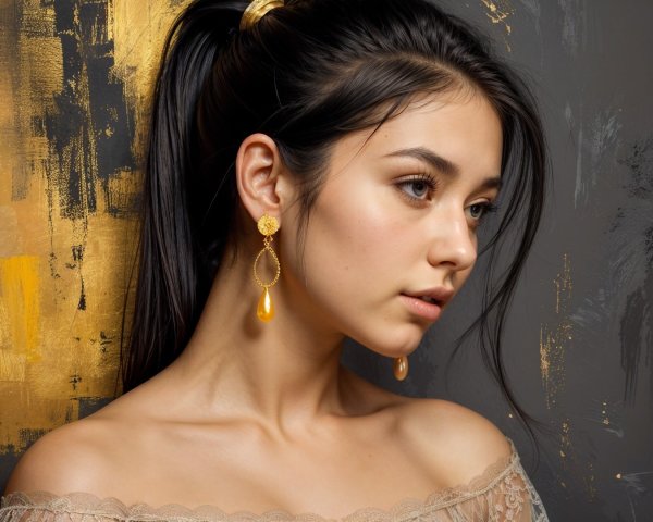 Profile Portrait of a Young Woman with Dark Hair