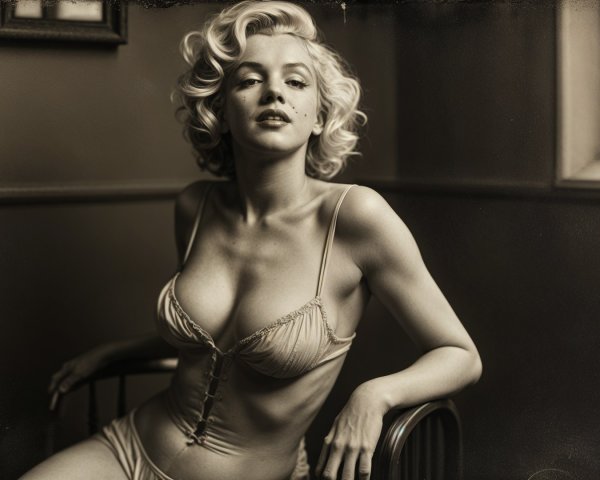 Glamorous Black-and-White Image of Poised Woman