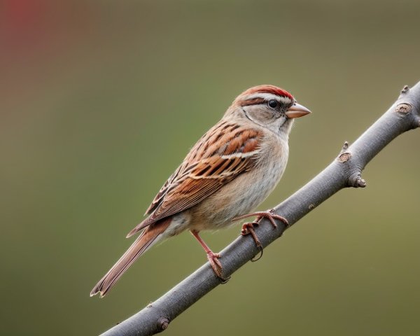 Small bird with reddish crown on slender branch