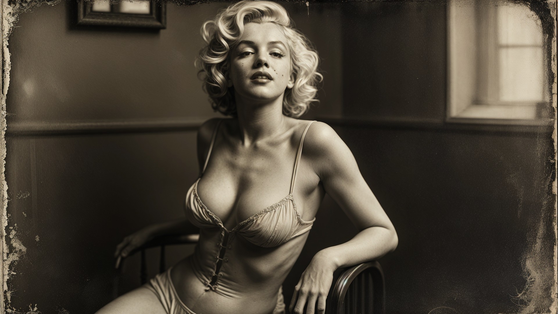 Glamorous Black-and-White Image of Poised Woman