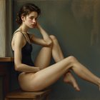 Young woman in black tank top seated by window