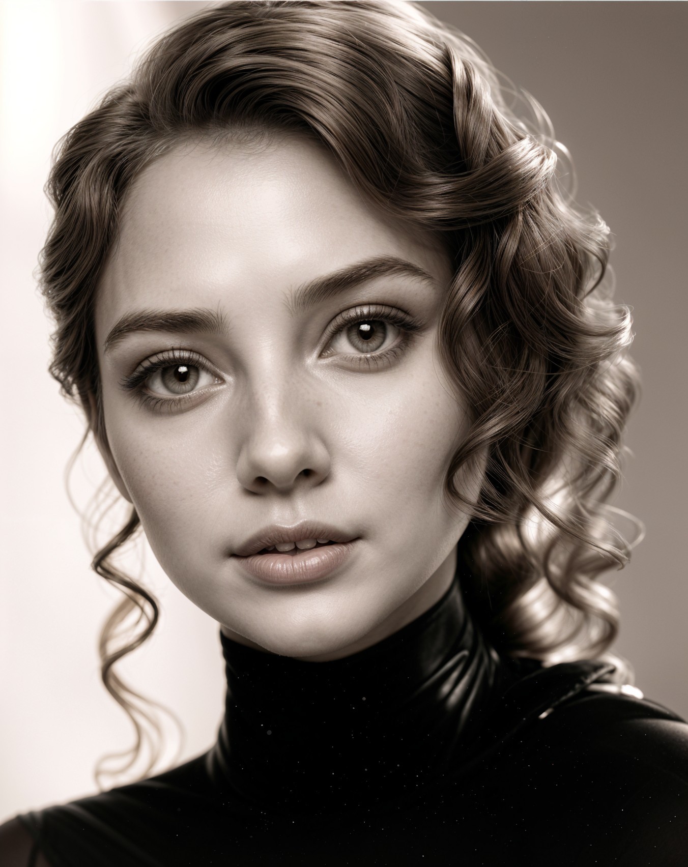 Close-Up Portrait of a Young Woman with Elegant Curls