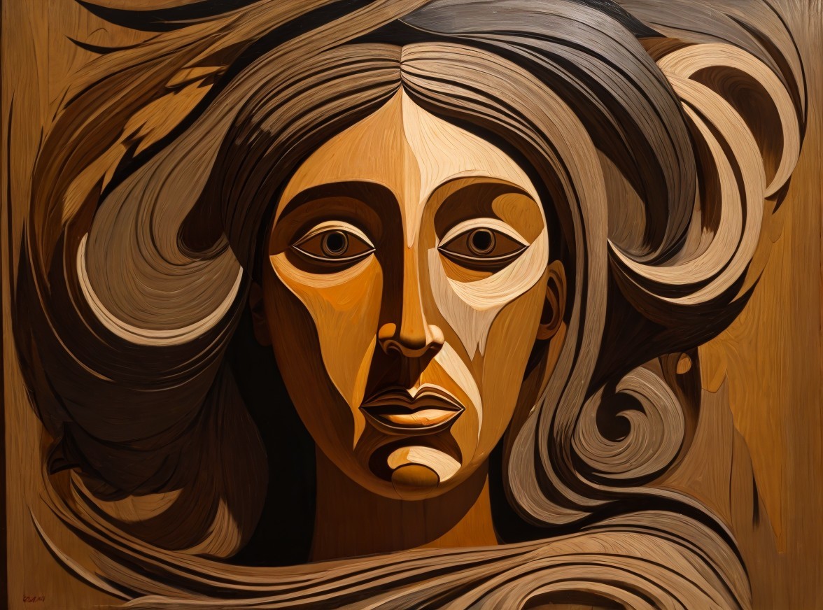 Wooden Portrait of a Woman with Intricate Details