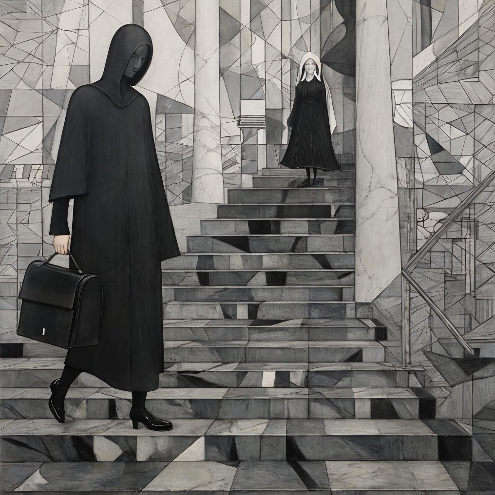 Cloaked Figures on Angular Stairs in Abstract Space