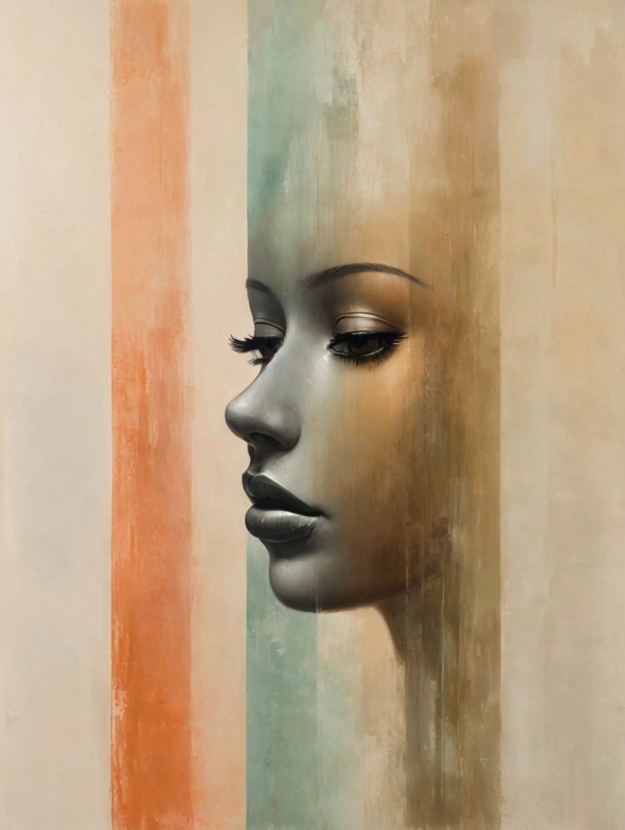 Stylized Female Profile with Textured Background
