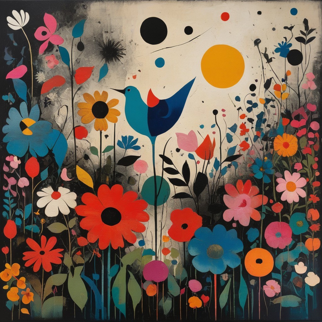 Vibrant Abstract Floral Landscape with Colorful Blooms