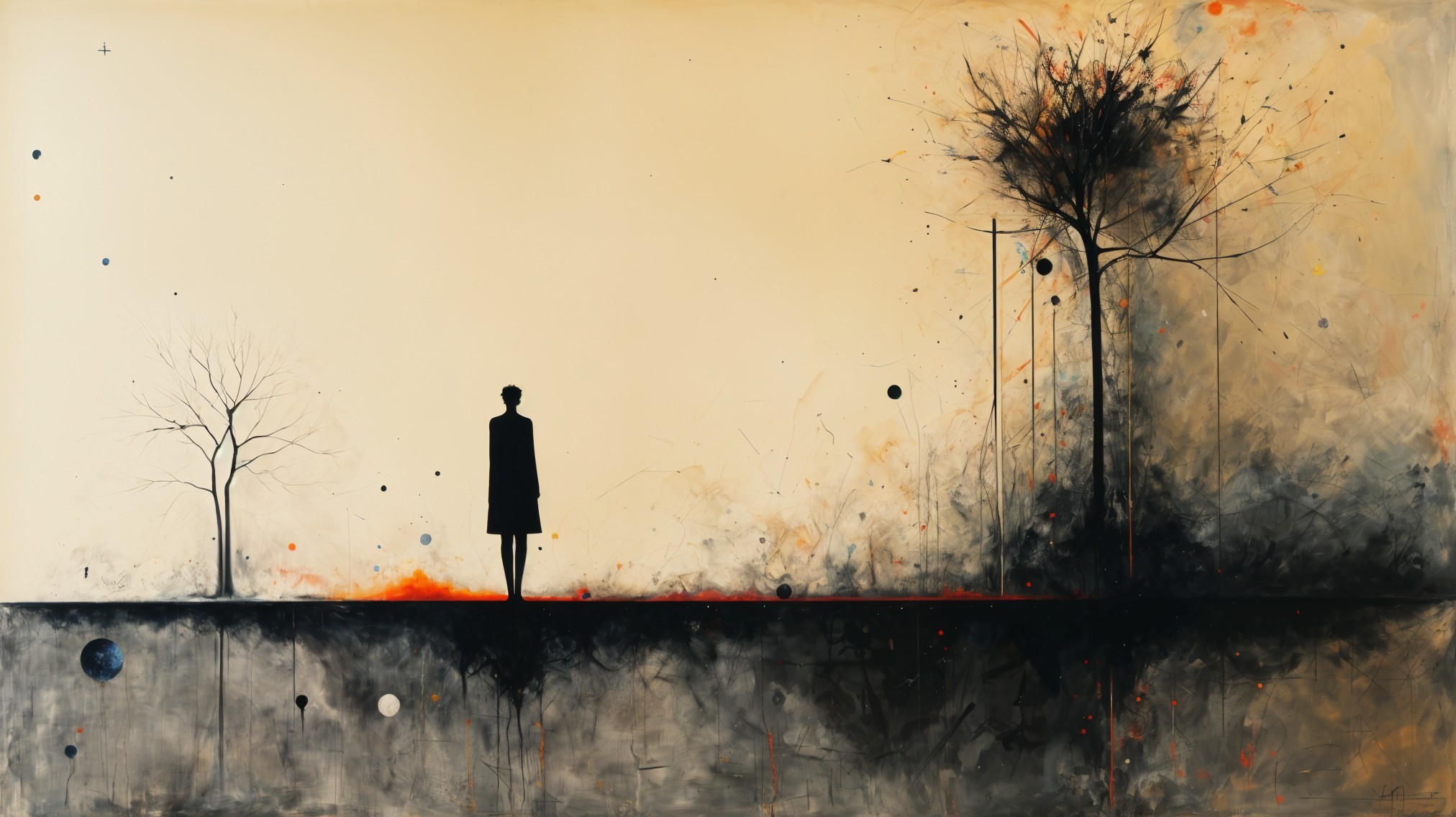 Solitary Figure in Warm Hued Landscape with Trees