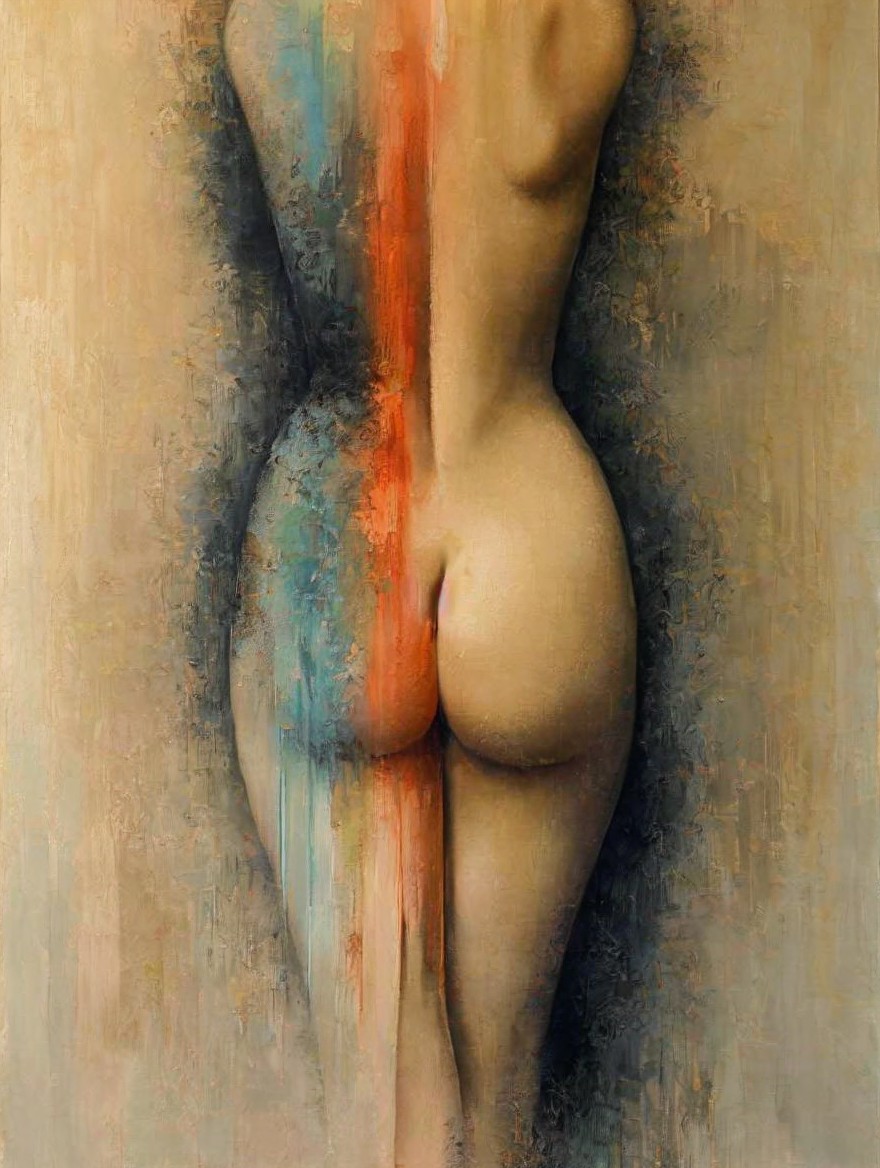 Stylized Female Torso with Vibrant Color Streaks