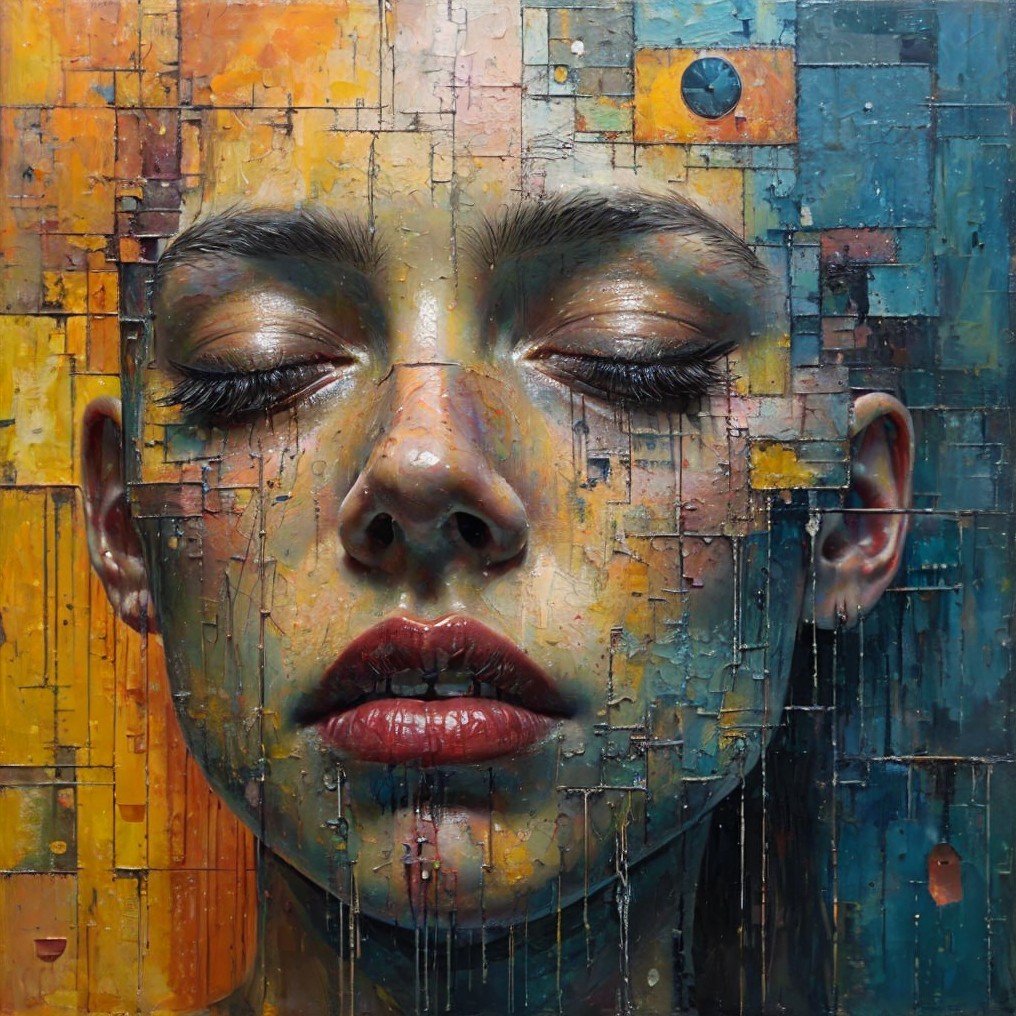 Serene Woman's Face in Colorful Geometric Mosaic