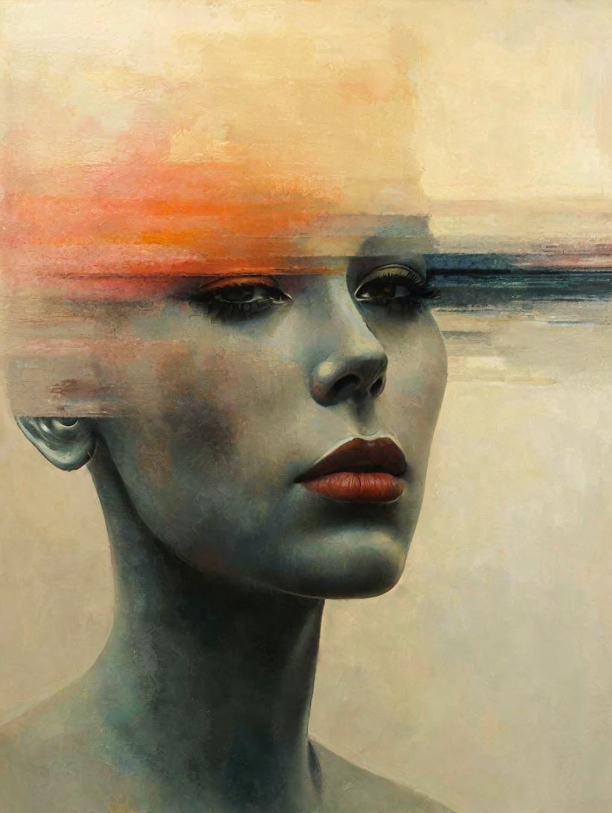 Surreal Artwork of a Woman's Face with Abstract Elements