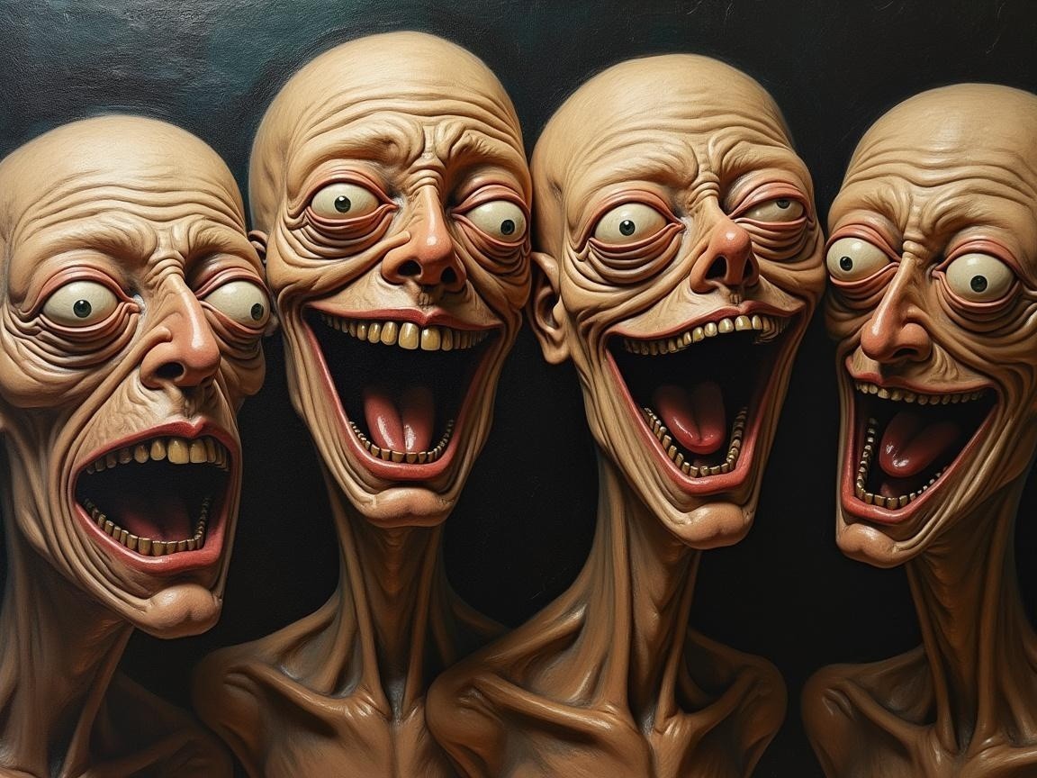 Grotesque Elongated Figures with Eerie Expressions