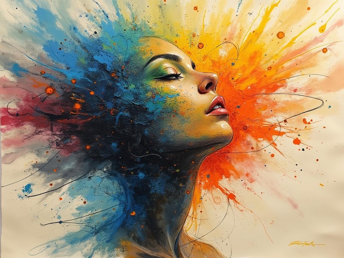 Portrait of a woman with vibrant colors and serene expression