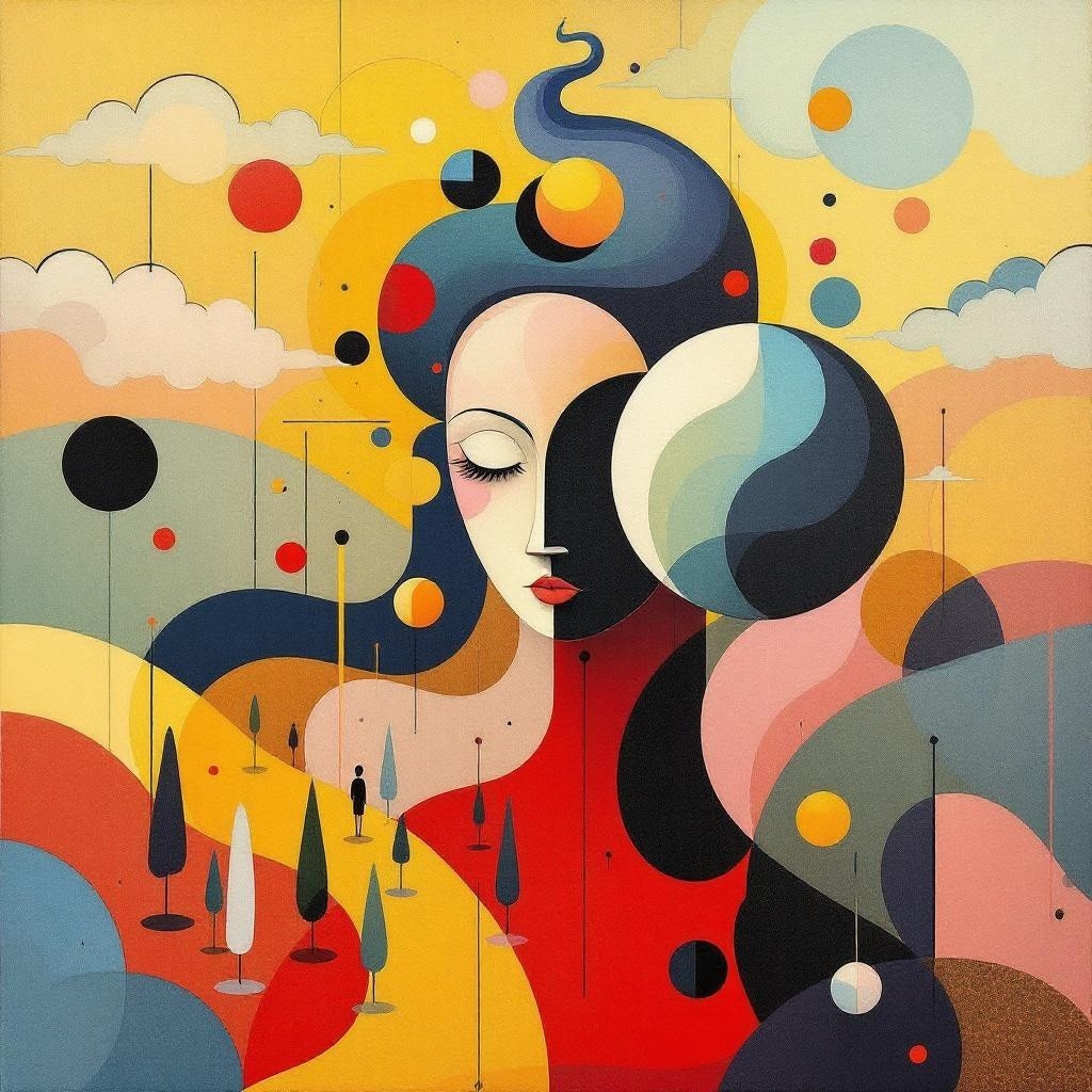 Abstract Portrait of a Woman with Colorful Hair