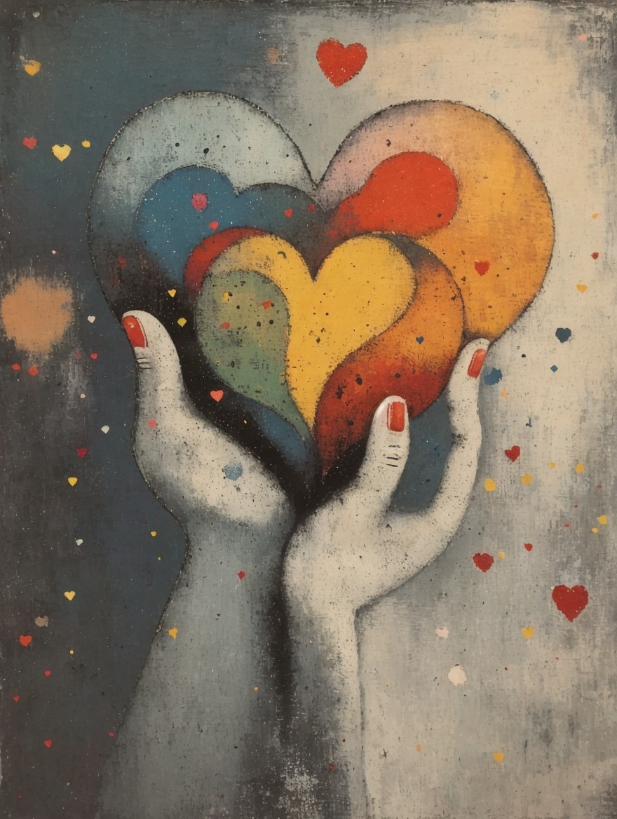 Colorful Heart Held by Hands with Textured Background