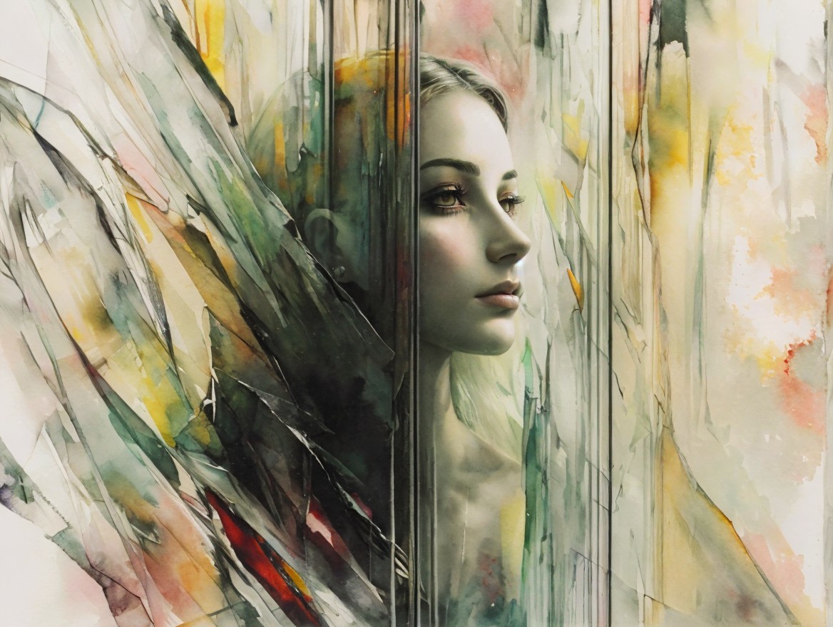 Portrait of a Young Woman with Abstract Shapes