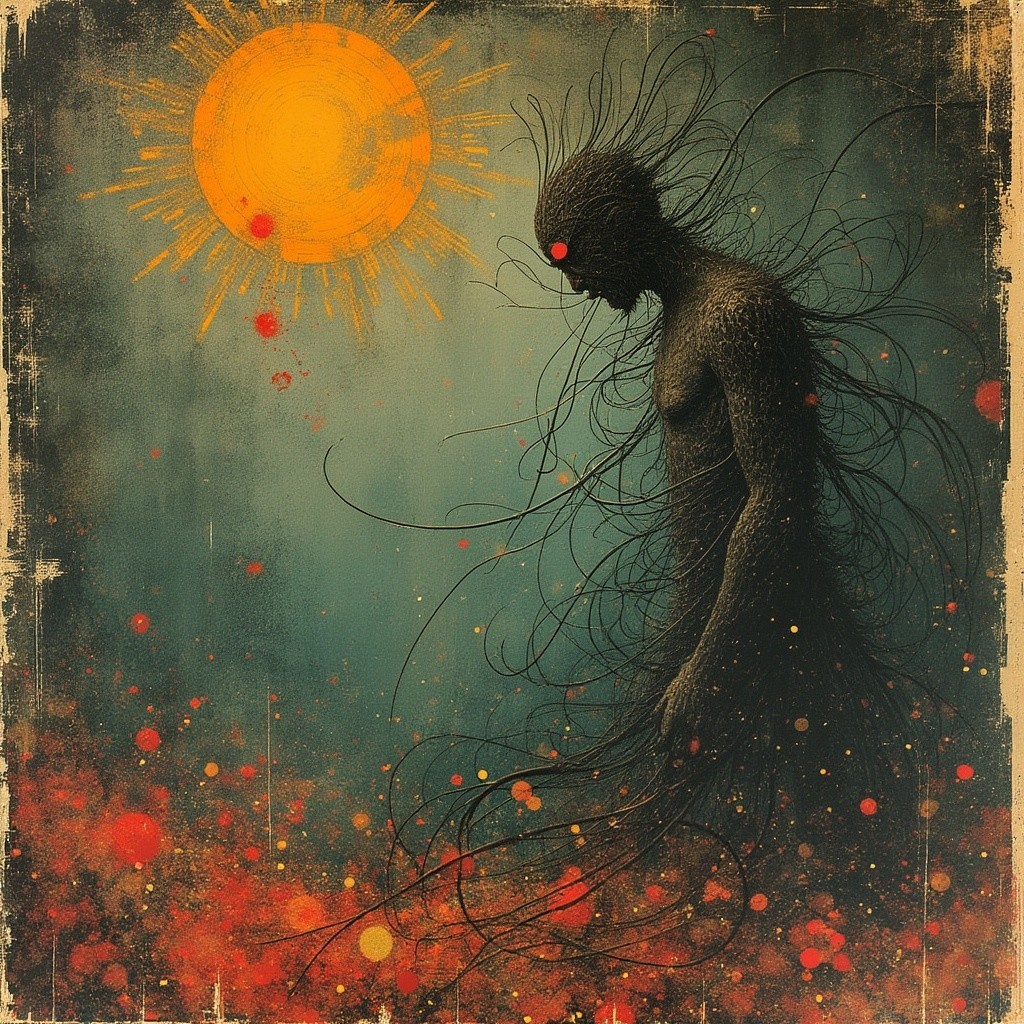 Silhouetted Figure in Colorful Surreal Landscape