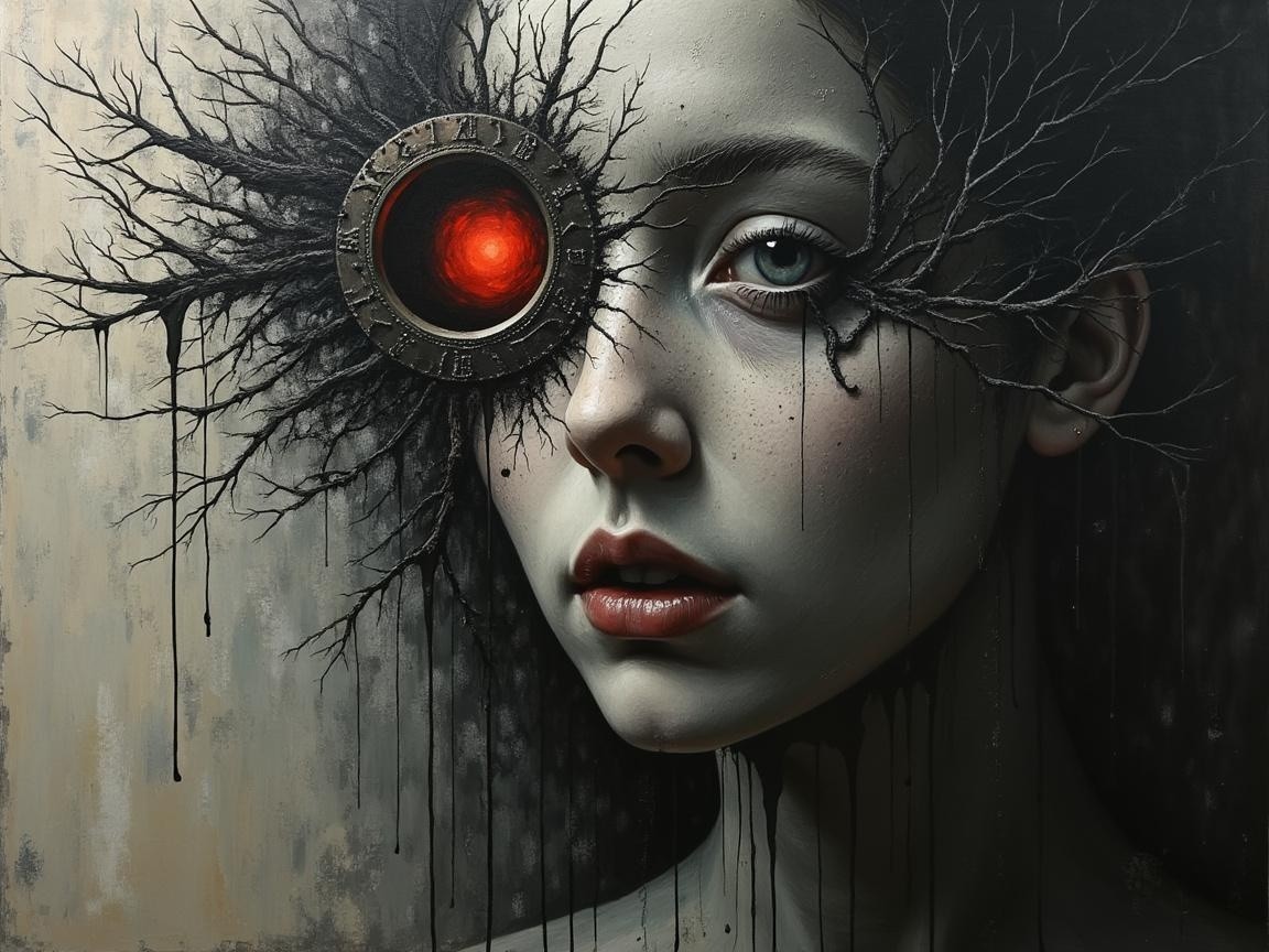 Surreal Portrait of a Young Woman with Mechanical Eye