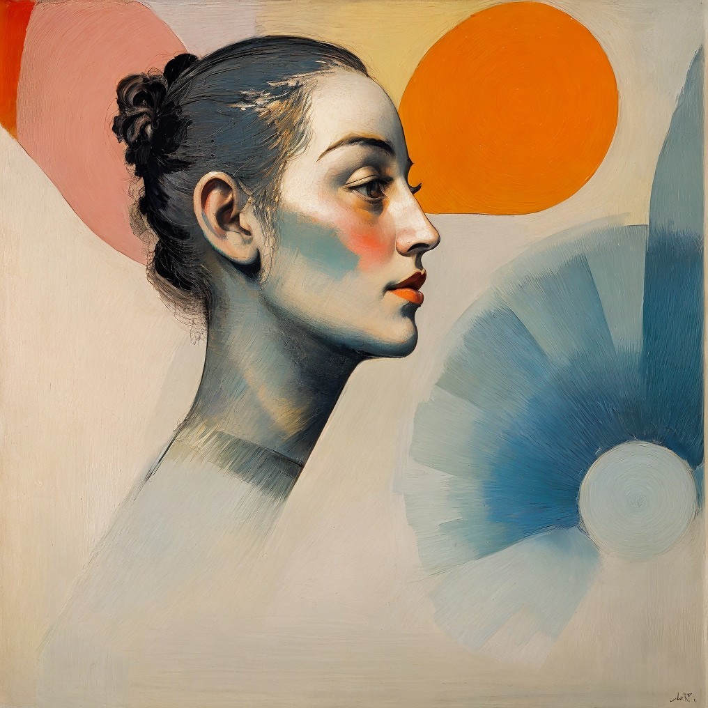 Stylized Profile of a Young Woman with Abstract Background