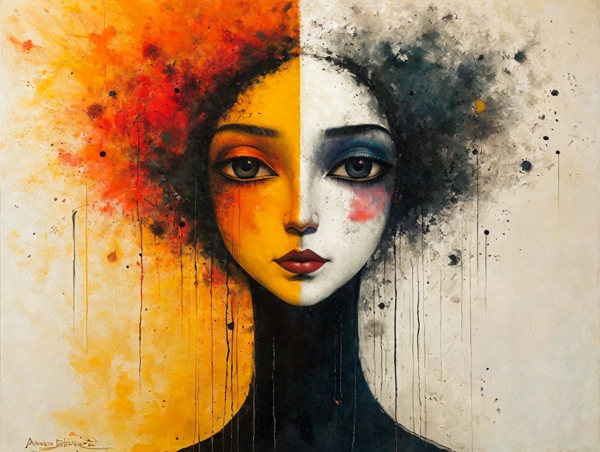 Portrait of a Woman with Dual Color Design