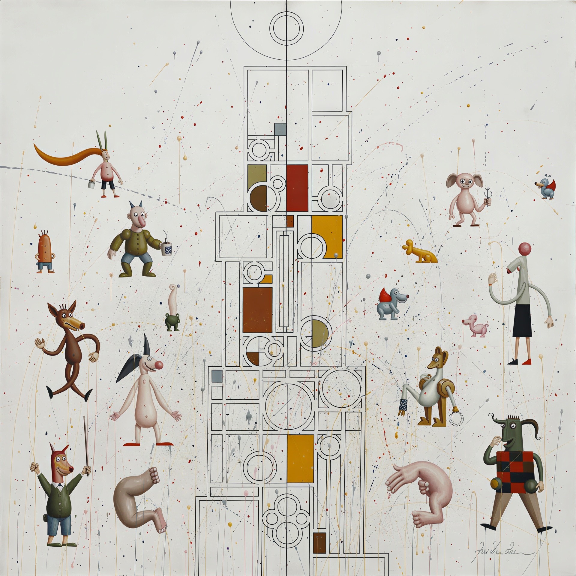 Colorful Surreal Oil Painting with Geometric Shapes