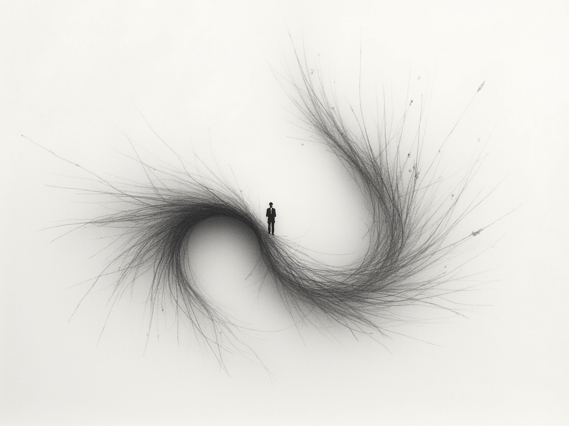 Minimalist Abstract Composition with Swirling Black Lines