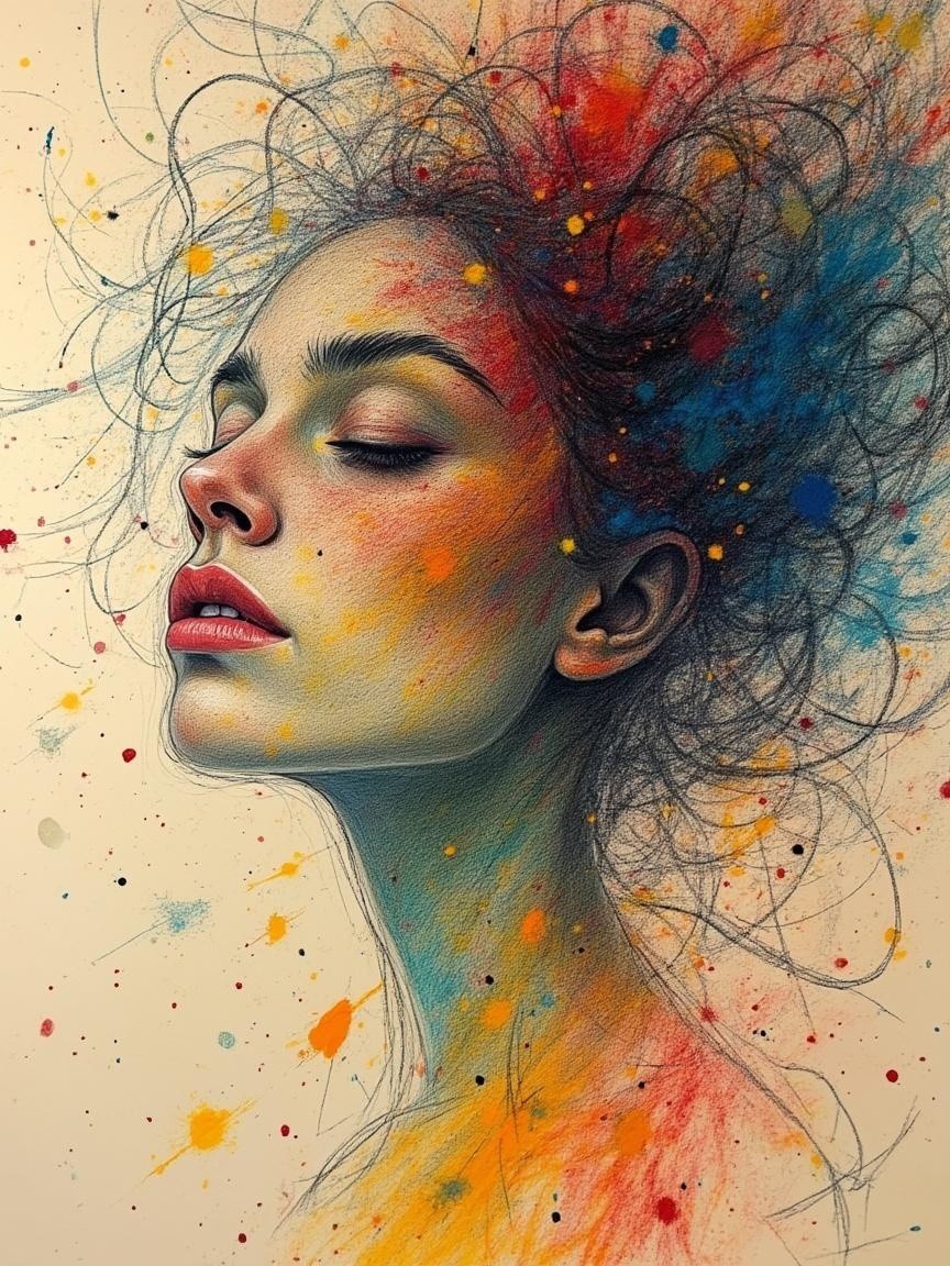 Portrait of a Serene Woman with Vibrant Colors