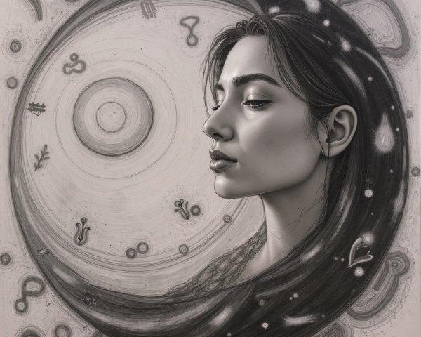 Stylized Portrait of Woman with Cosmic Patterns