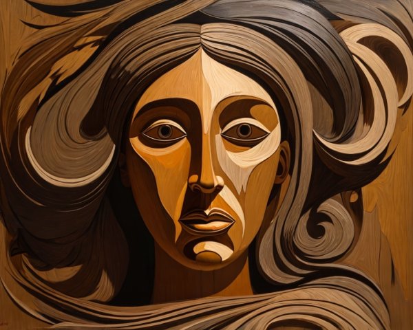 Wooden Portrait of a Woman with Intricate Details