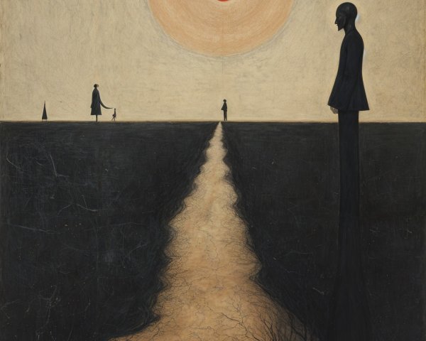Stark Landscape with Winding Path and Red Sun