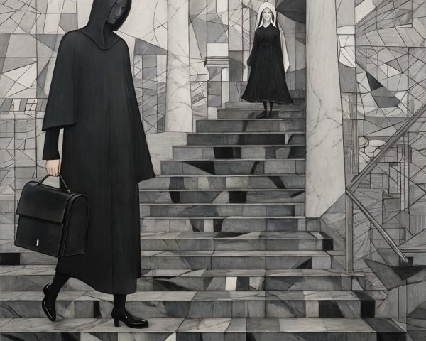Cloaked Figures on Angular Stairs in Abstract Space