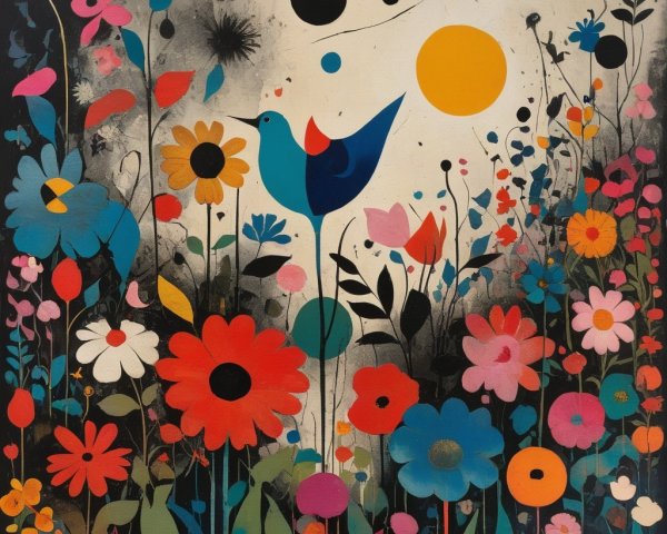 Vibrant Abstract Floral Landscape with Colorful Blooms