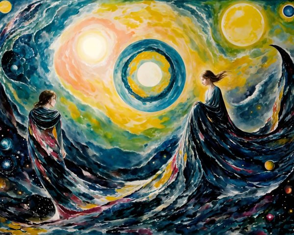 Ethereal Figures in a Cosmic Landscape with Galaxies