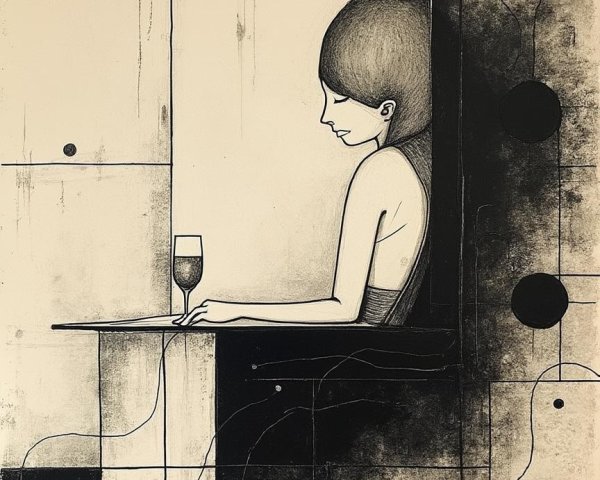 Minimalist Illustration of a Woman Sipping a Drink