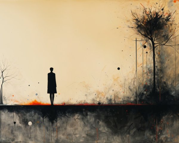 Solitary Figure in Warm Hued Landscape with Trees