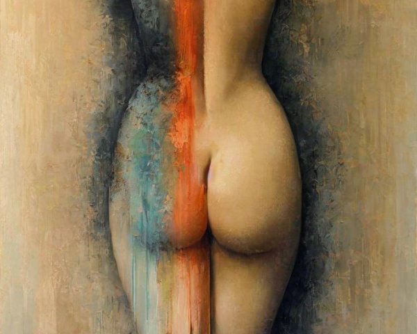 Stylized Female Torso with Vibrant Color Streaks