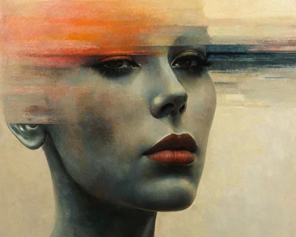 Surreal Artwork of a Woman's Face with Abstract Elements